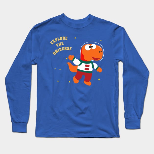 Funny dinosaur in space. Dinosaur in outer space Long Sleeve T-Shirt by KIDS APPAREL